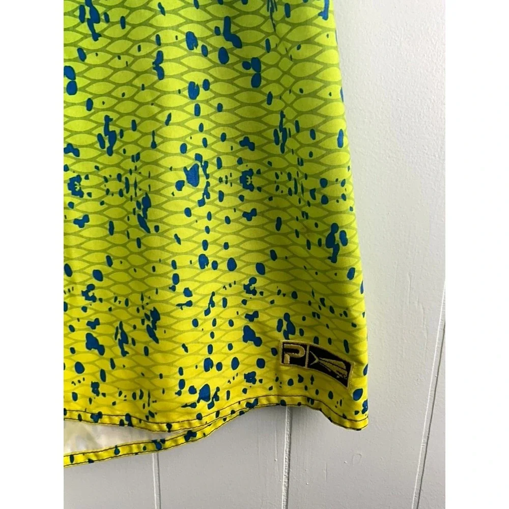 Pelagic Mens Dorado Mahi Mahi Fish Scale Board Shorts Green Yellow‎ Size 36